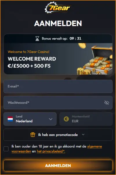 Aanmelden bij 7gear Casino NL