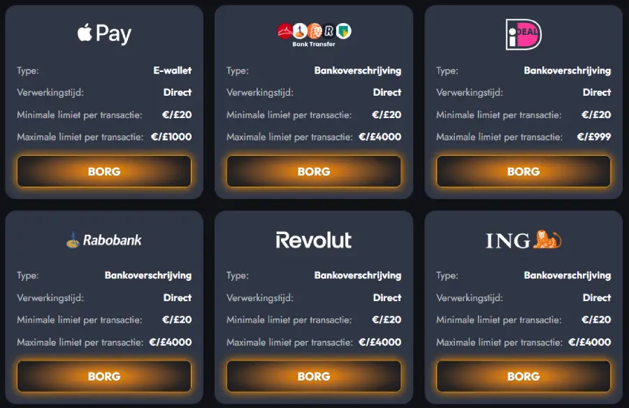 Betaalmethoden 7gear Casino NL